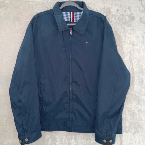 Tommy Hilfiger Mens Jacket Full Zip Water Wind resistant Blue Lightweight Coat - Picture 1 of 15